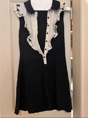 Sleeveless Black Mini Dress with White Ruffle Collar